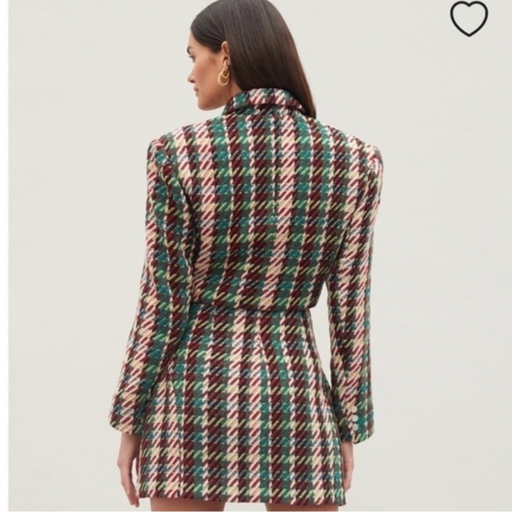 Atoir Tweed Crew Crop Blazer Checker Button Green Black 2 Sm Maje Sandro Style View 2